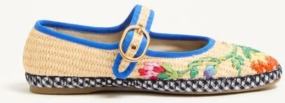 Valentino Garavani Mary-Jane Endouce Ballerina In Raffia With Floral Embroidery