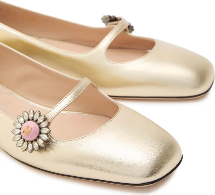 Valentino Garavani Mary Jane Metallic Leather Ballet Flats - Image 3