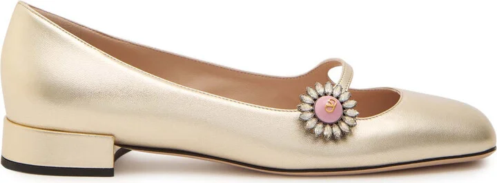 Valentino Garavani Mary Jane Metallic Leather Ballet Flats