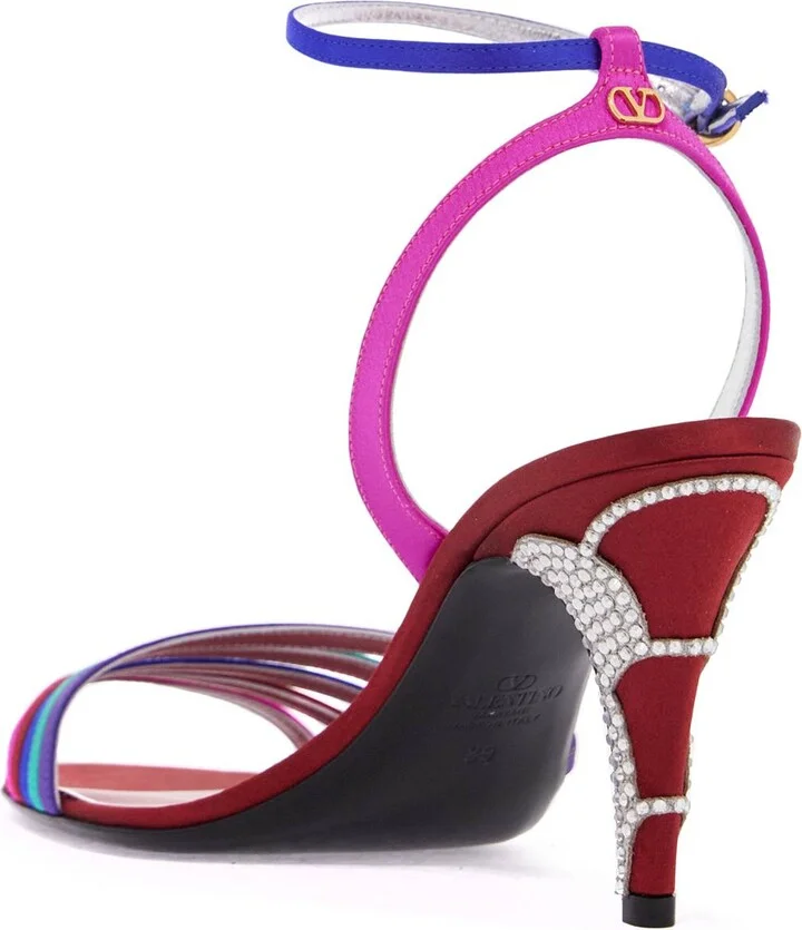 VALENTINO GARAVANI multicolor high heel sandals with strass in calfskin and red sole - Image 2