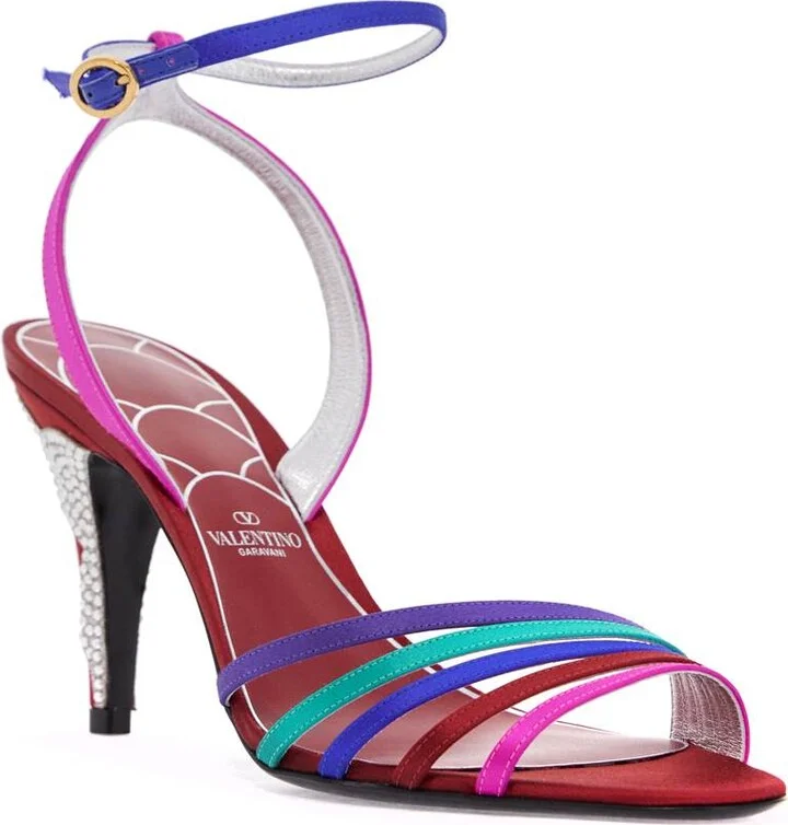 VALENTINO GARAVANI multicolor high heel sandals with strass in calfskin and red sole - Image 4