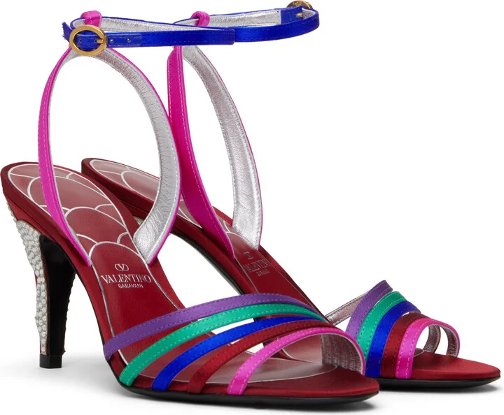 Valentino Garavani Multicolor Ladycrush Satin Heeled Sandals - Image 4