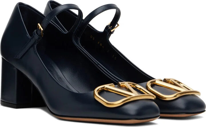Valentino Garavani Navy VLogo Mary Jane Heels - Image 4