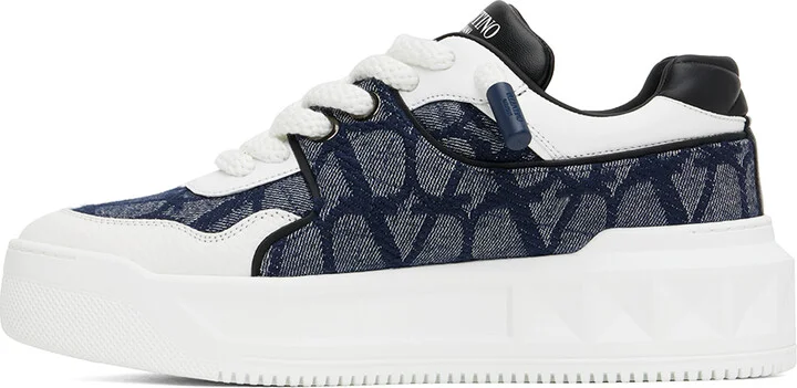 Valentino Garavani Navy & White One Stud XL Low-Top Sneakers - Image 3
