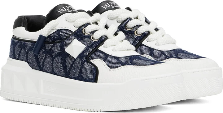 Valentino Garavani Navy & White One Stud XL Low-Top Sneakers - Image 4