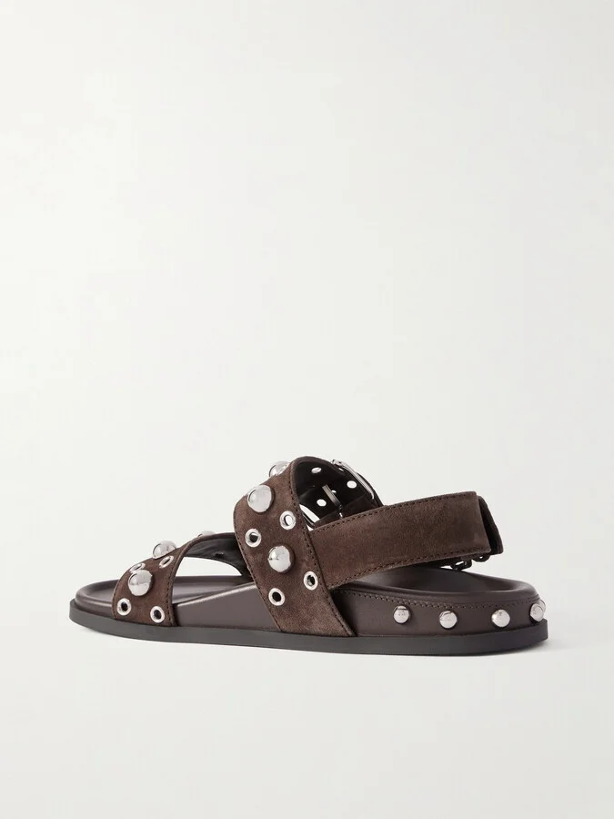 Valentino Garavani - Nellcôte 20 Studded Eyelet-embellished Leather And Suede Sandals - Brown - Image 3