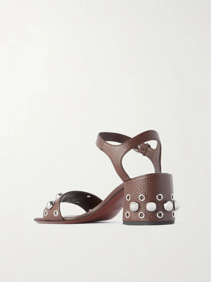 Valentino Garavani - Nellcôte 60 Embellished Textured-leather Sandals - Brown - Image 3