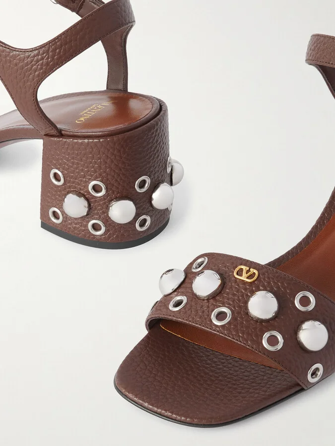 Valentino Garavani - Nellcôte 60 Embellished Textured-leather Sandals - Brown - Image 4