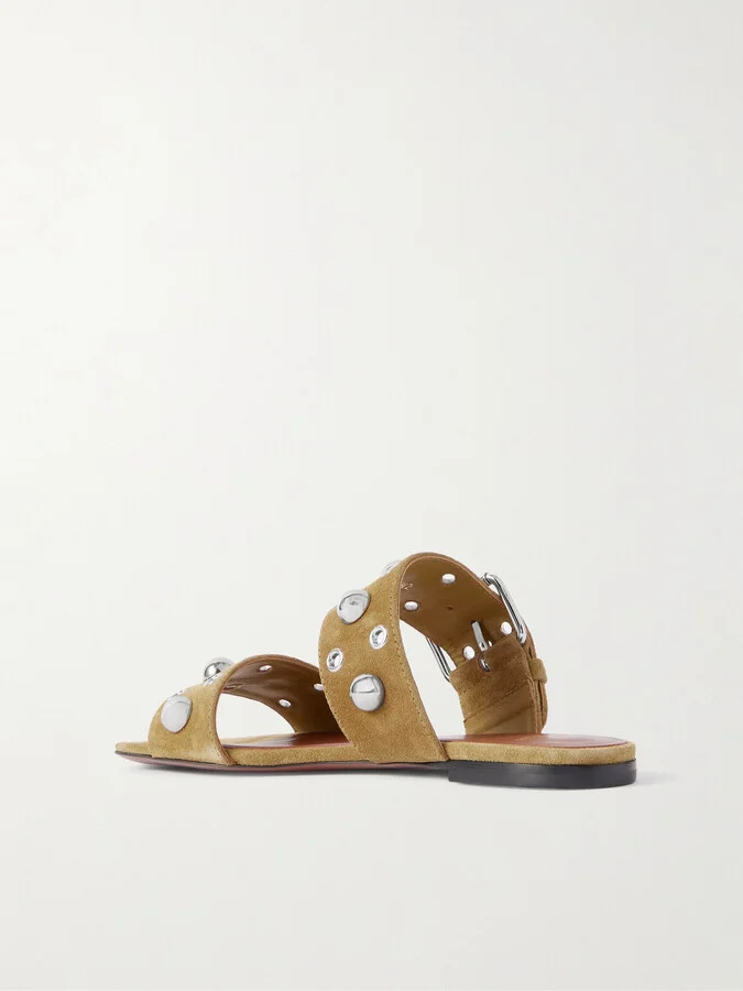 Valentino Garavani - Nellcôte Embellished Suede Slides - Brown - Image 3