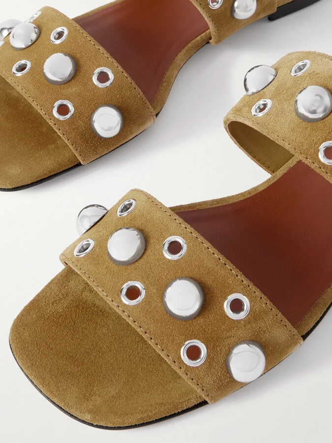 Valentino Garavani - Nellcôte Embellished Suede Slides - Brown - Image 4