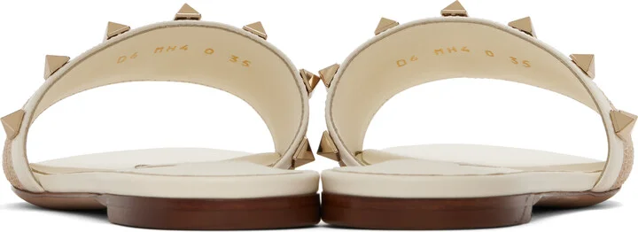 Valentino Garavani Off-White & Beige Rockstud Slide Sandals - Image 2