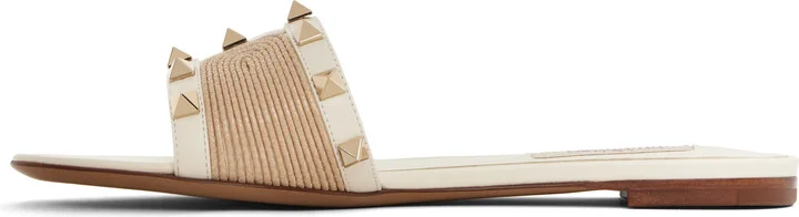 Valentino Garavani Off-White & Beige Rockstud Slide Sandals - Image 3