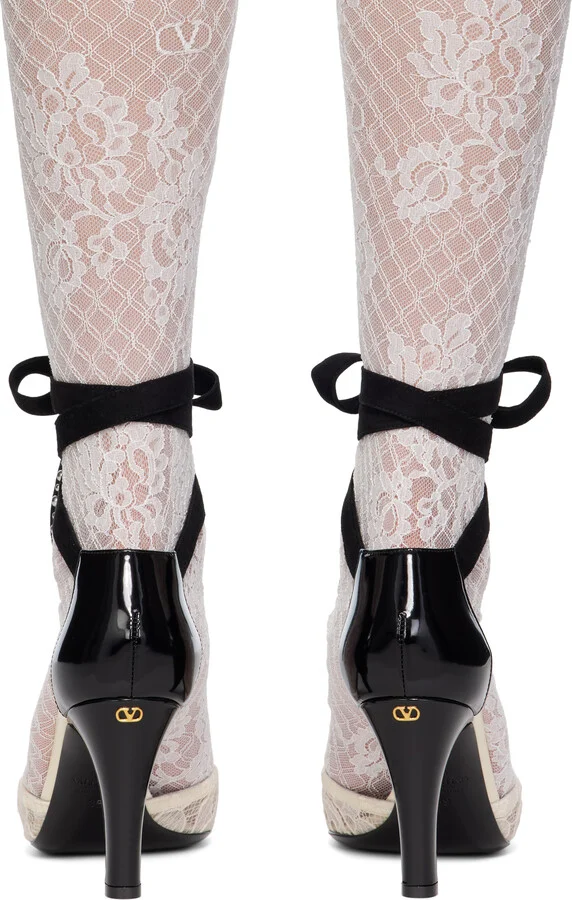 Valentino Garavani Off-White & Black Foliefoliage Heels - Image 2