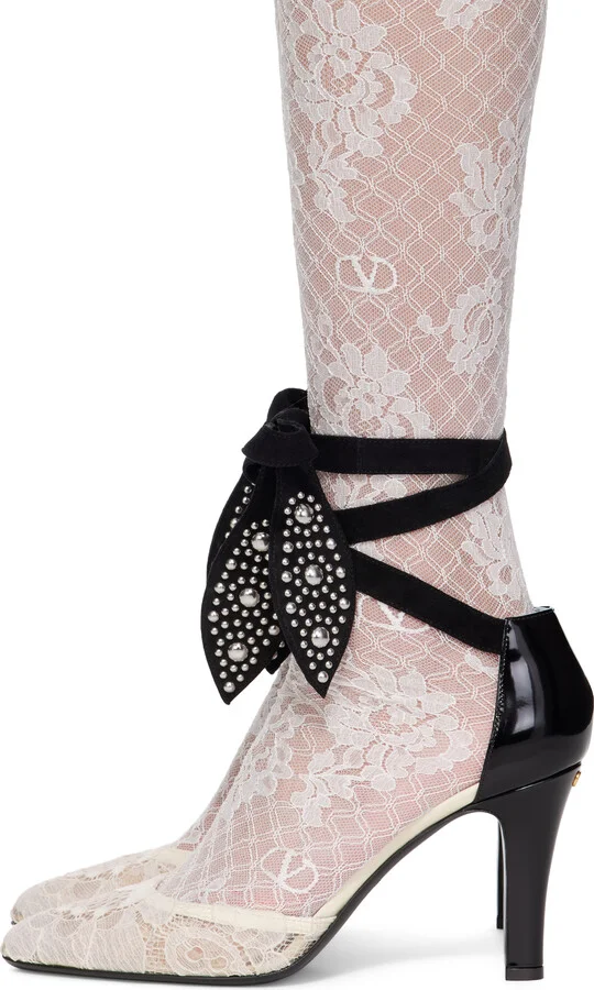 Valentino Garavani Off-White & Black Foliefoliage Heels - Image 3