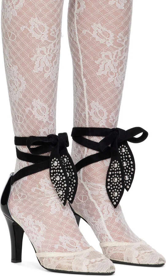 Valentino Garavani Off-White & Black Foliefoliage Heels - Image 4