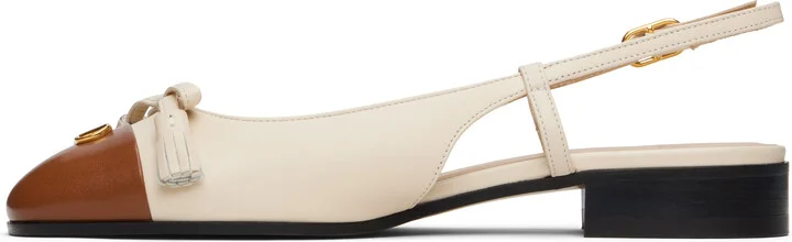 Valentino Garavani Off-White & Brown Valet Du Roi Slingback Ballerina Flats - Image 3