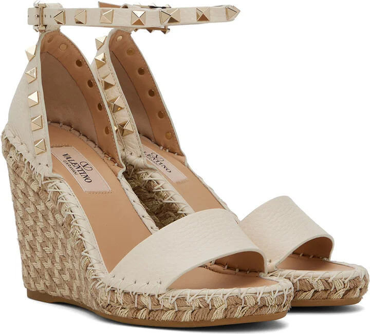 Valentino Garavani Off-White Double Rockstud Heeled Sandals - Image 4
