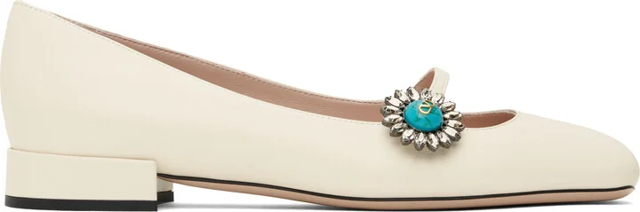 Valentino Garavani Off-White Mary-Jane Preshoes Ballerina Flats