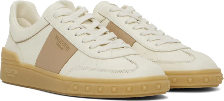 Valentino Garavani Off-White & Pink Upvillage Calfskin Sneakers - Image 4
