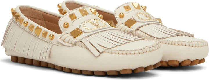 Valentino Garavani Off-White Plaster Caster Driver Loafers - Image 4