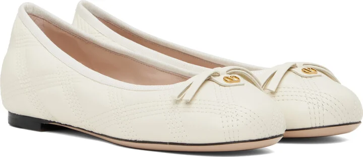 Valentino Garavani Off-White Quiltie 67 Ballerina Flats - Image 4