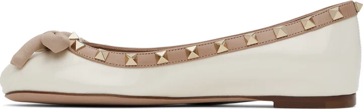 Valentino Garavani Off-White Rockstud Patent Leather Ballerina Flats - Image 3