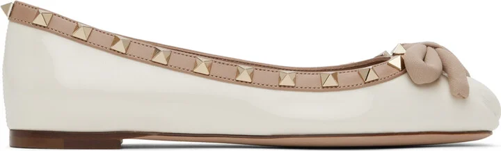 Valentino Garavani Off-White Rockstud Patent Leather Ballerina Flats