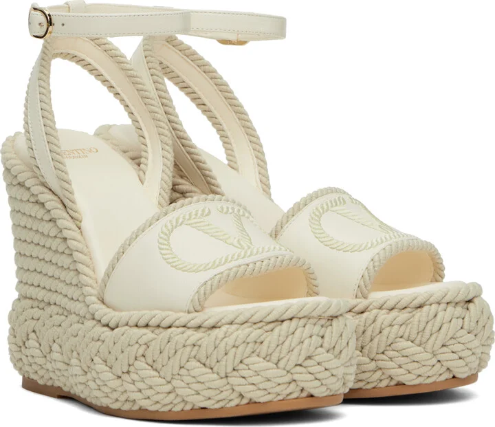 Valentino Garavani Off-White VLogo Torchon Wedge Sandals - Image 4