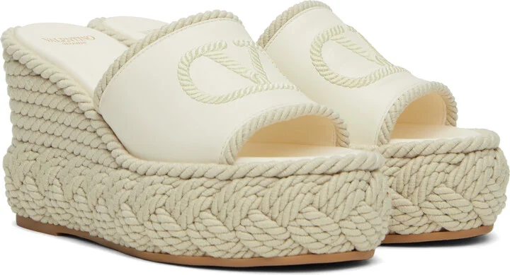 Valentino Garavani Off-White VLogo Torchon Wedge Slide Sandals - Image 4