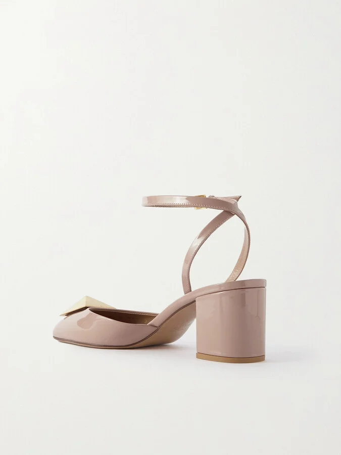 Valentino Garavani - One Stud Embellished Patent-leather Pumps - Neutrals - Image 3