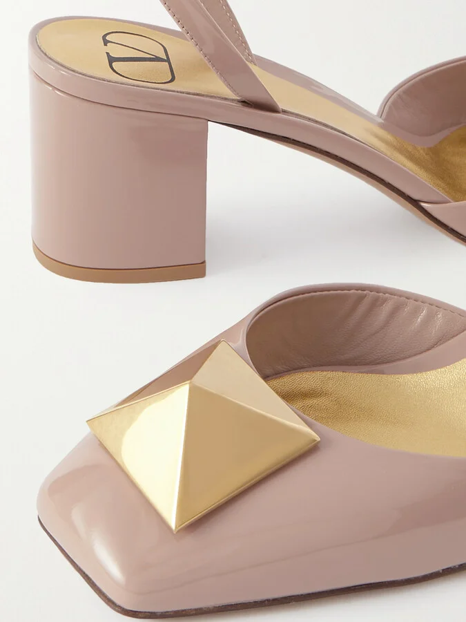 Valentino Garavani - One Stud Embellished Patent-leather Pumps - Neutrals - Image 4