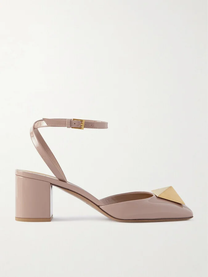 Valentino Garavani - One Stud Embellished Patent-leather Pumps - Neutrals