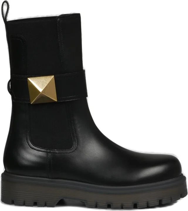 Valentino Garavani One Stud Round Toe Ankle Boots