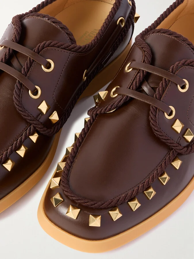 Valentino Garavani - Palm Avenue Studded Leather Loafers - Brown - Image 4