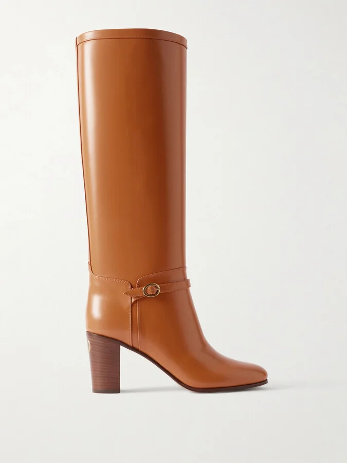 Valentino Garavani - Pattie 75 Buckle-embellished Leather Boots - Brown