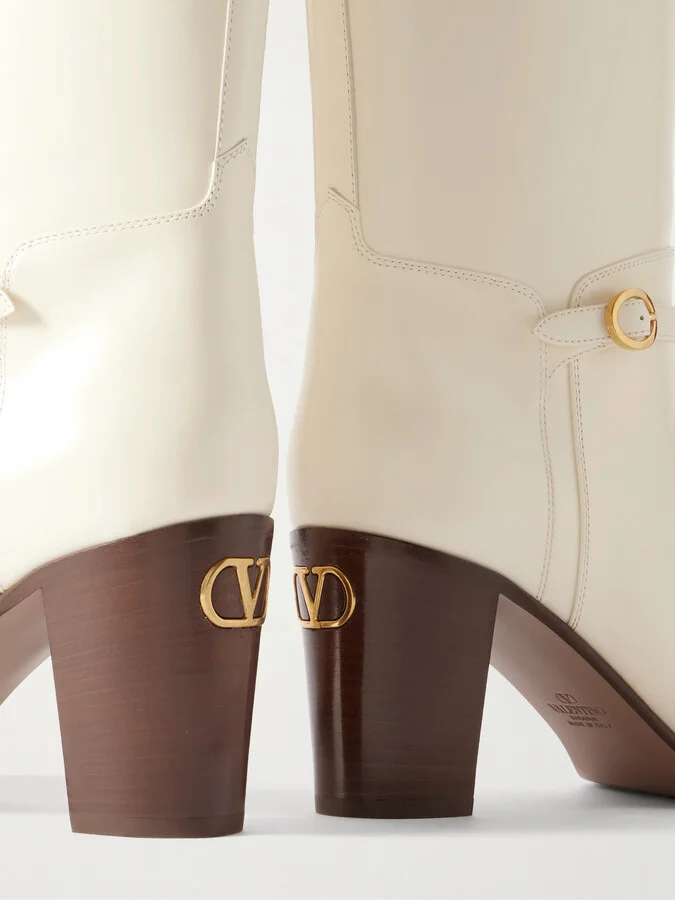 Valentino Garavani - Pattie 75 Buckle-embellished Leather Boots - Ivory - Image 4