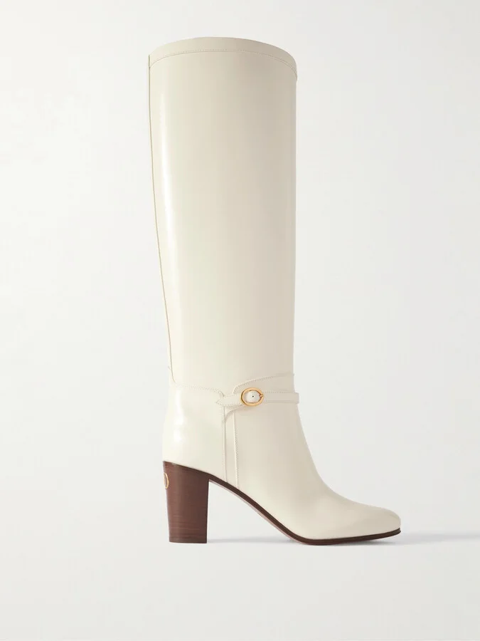 Valentino Garavani - Pattie 75 Buckle-embellished Leather Boots - Ivory