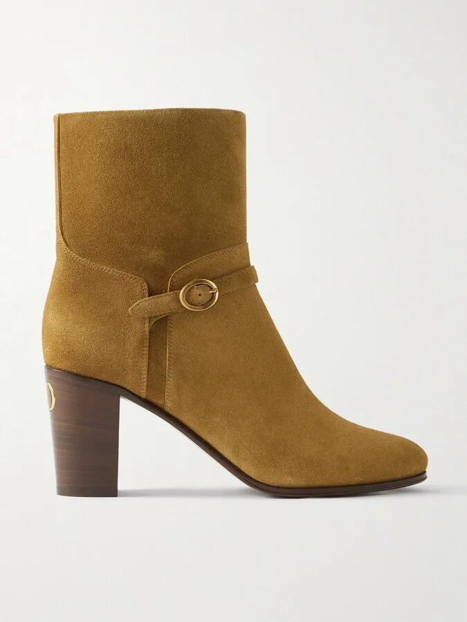 Valentino Garavani - Pattie 75 Buckle-embellished Suede Ankle Boots - Brown