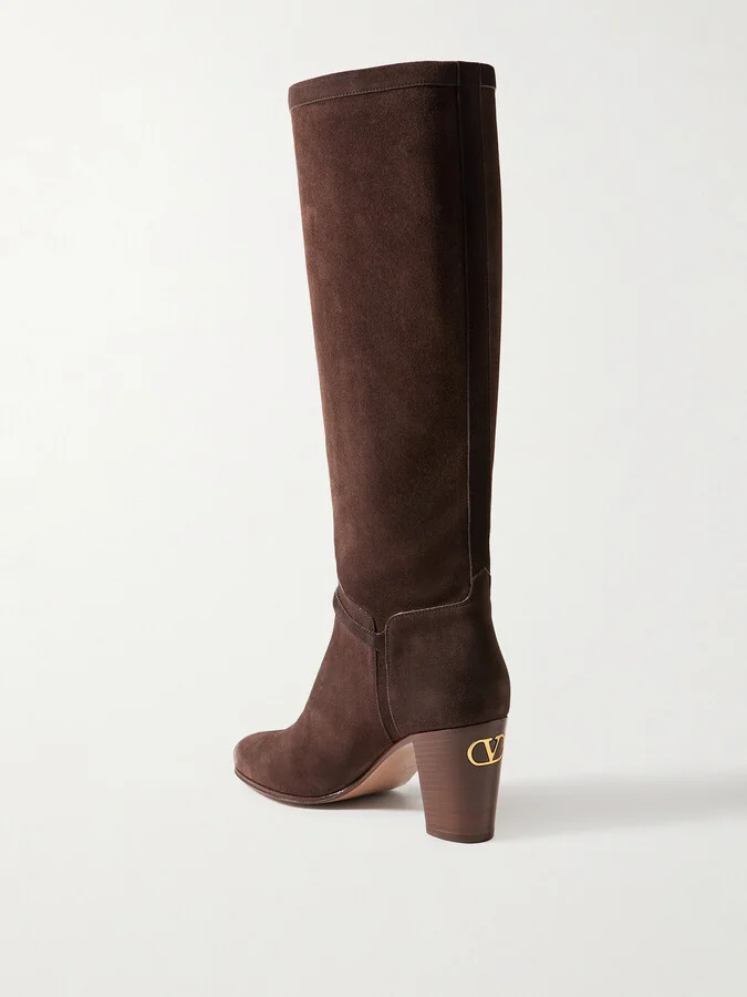 Valentino Garavani - Pattie 75 Buckle-embellished Suede Knee Boots - Brown - Image 3