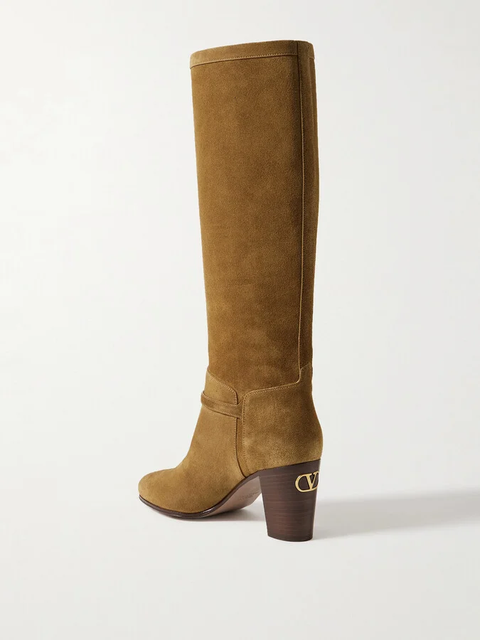 Valentino Garavani - Pattie 75 Buckle-embellished Suede Knee Boots - Brown - Image 3