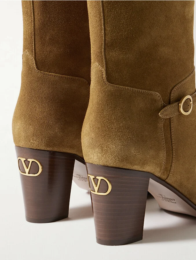 Valentino Garavani - Pattie 75 Buckle-embellished Suede Knee Boots - Brown - Image 4