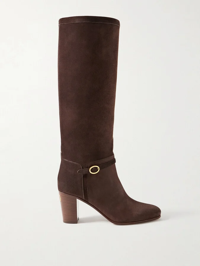 Valentino Garavani - Pattie 75 Buckle-embellished Suede Knee Boots - Brown