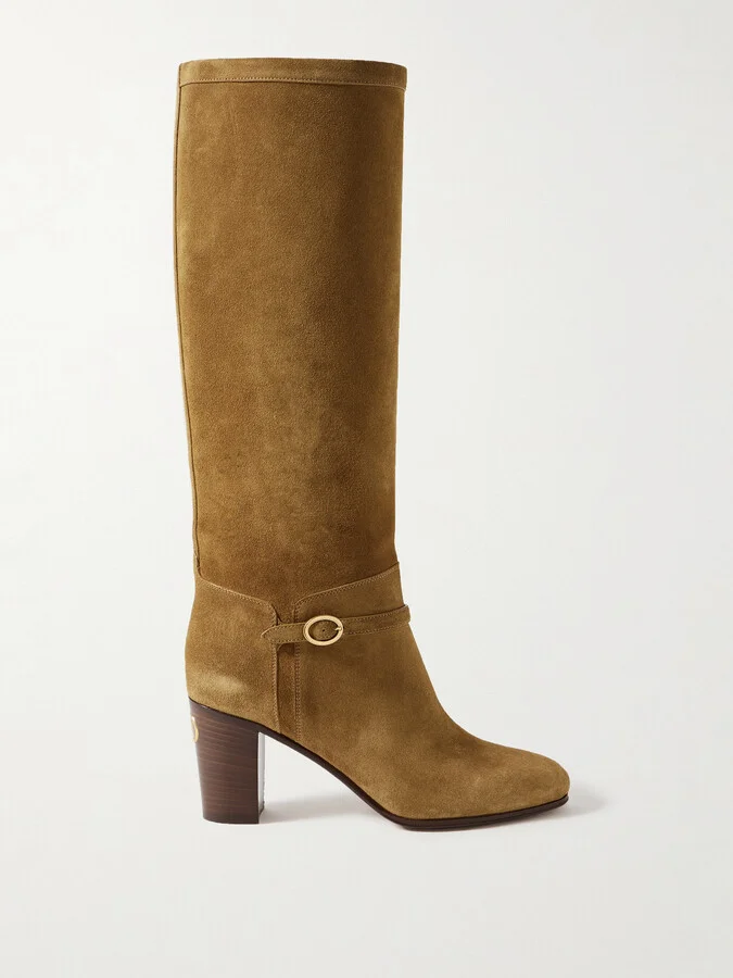 Valentino Garavani - Pattie 75 Buckle-embellished Suede Knee Boots - Brown