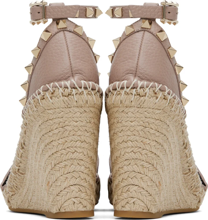 Valentino Garavani Pink Double Rockstud Grainy Calfskin Heeled Sandals - Image 2
