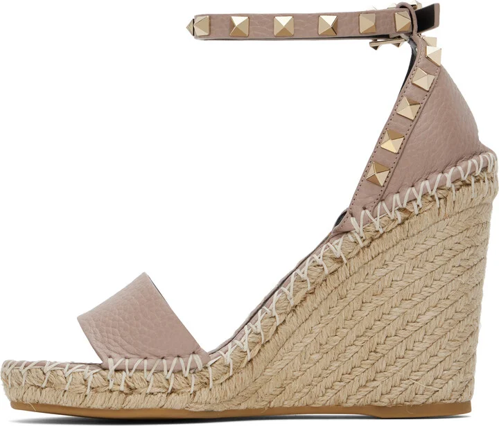 Valentino Garavani Pink Double Rockstud Grainy Calfskin Heeled Sandals - Image 3