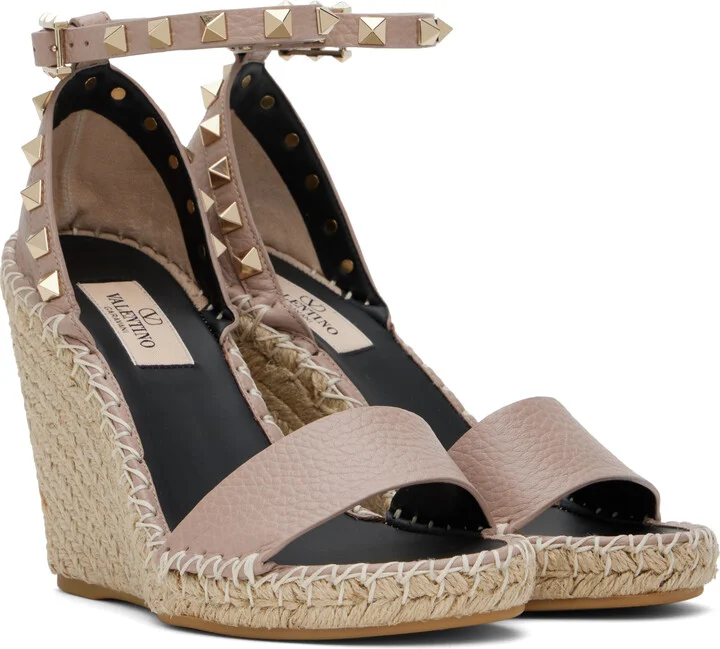 Valentino Garavani Pink Double Rockstud Grainy Calfskin Heeled Sandals - Image 4