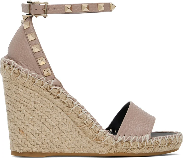 Valentino Garavani Pink Double Rockstud Grainy Calfskin Heeled Sandals