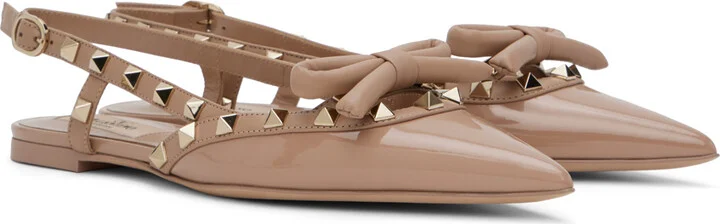 Valentino Garavani Pink Rockstud Bow Slingback Ballerina Flats - Image 4