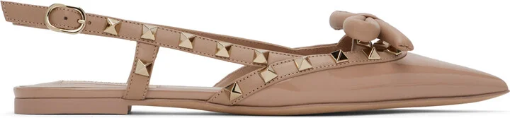 Valentino Garavani Pink Rockstud Bow Slingback Ballerina Flats