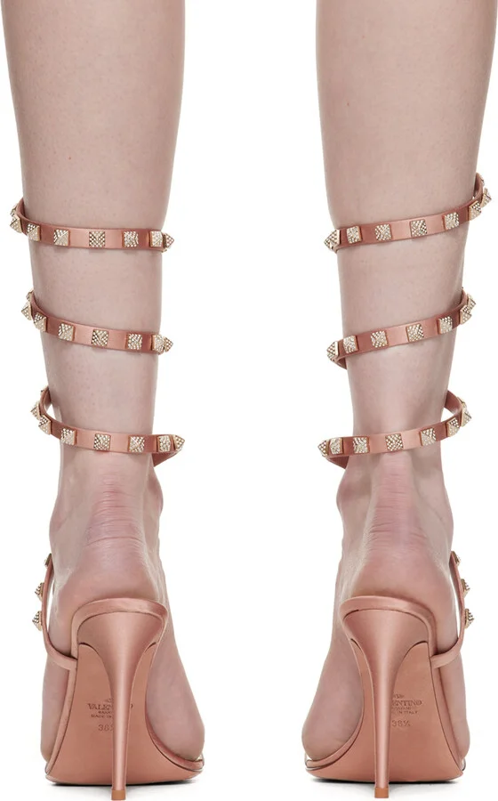 Valentino Garavani Pink Rockstud Heeled Sandals - Image 2